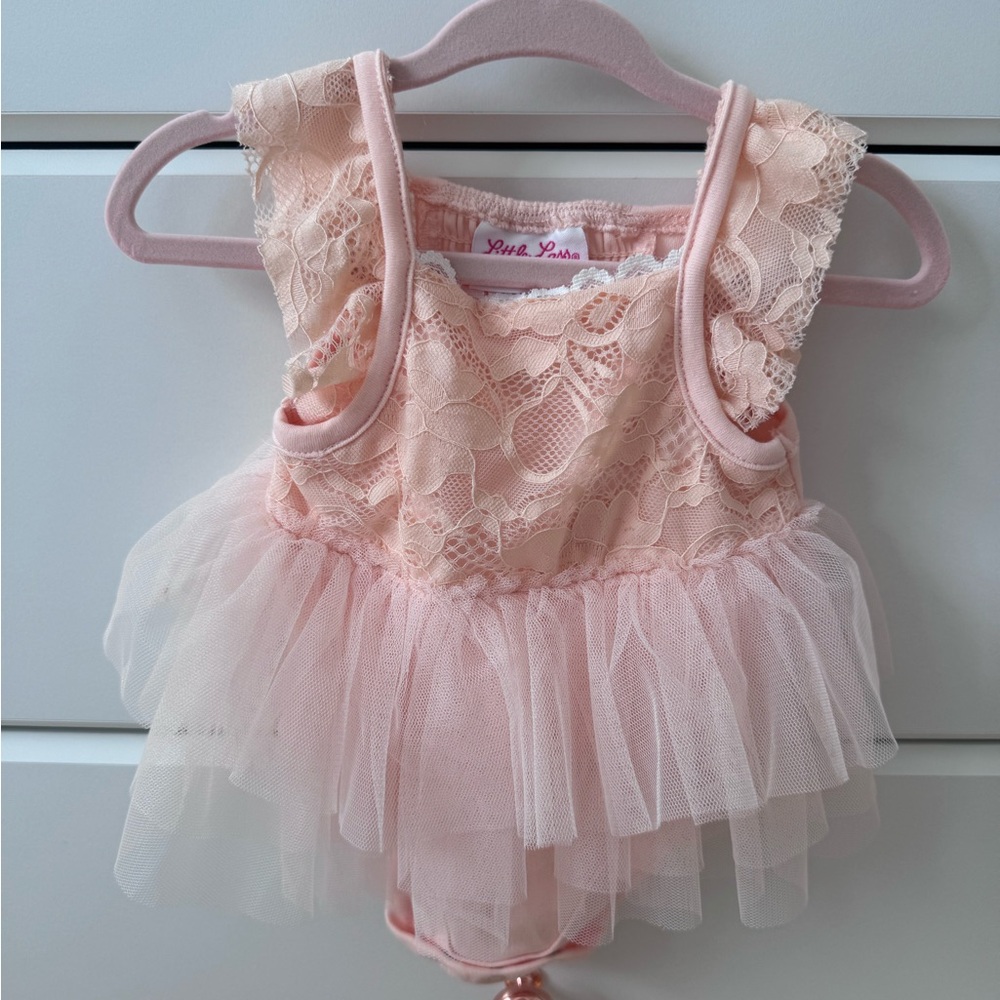 Little Lass Peach Lace Baby Dress